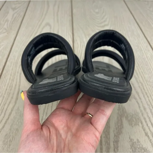 Sorel Women's Ella II Puff Slide Sandals US7.5 Black &amp; Sea Salt $85