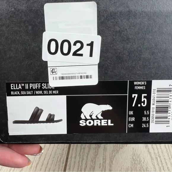 Sorel Women's Ella II Puff Slide Sandals US7.5 Black &amp; Sea Salt $85