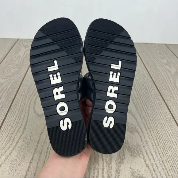 Sorel Women's Ella II Puff Slide Sandals US7.5 Black &amp; Sea Salt $85