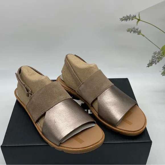 Sorel Women's Ella II Slingback flat Sandals in Ash Brown, Chalk Size 6 NEW
