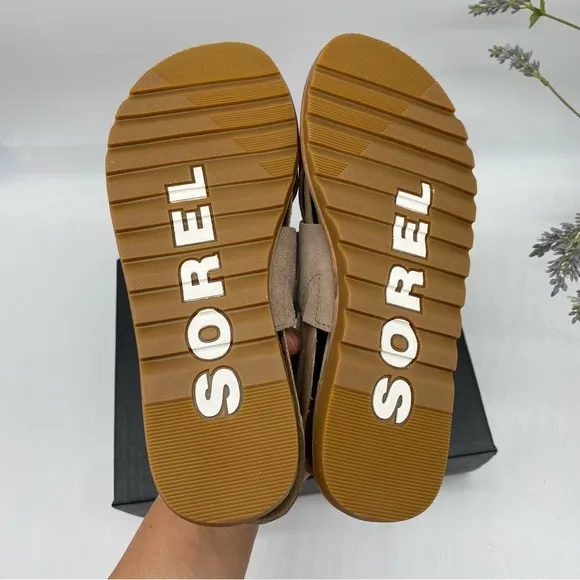 Sorel Women's Ella II Slingback flat Sandals in Ash Brown, Chalk Size 6 NEW