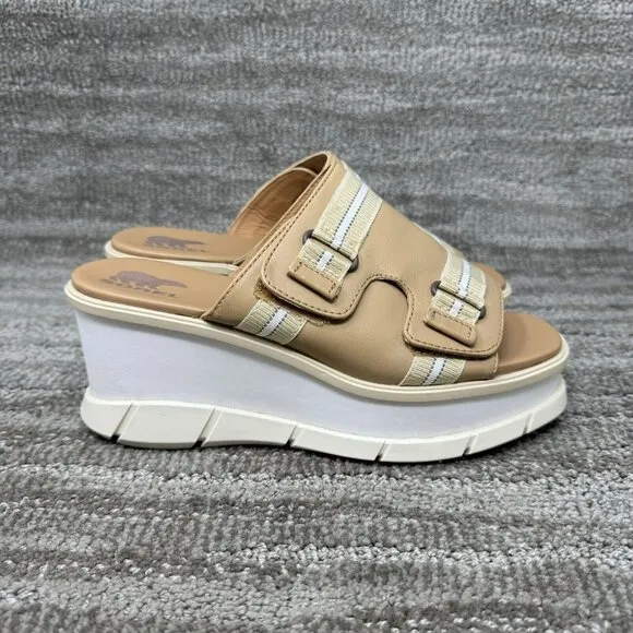 SOREL WOMEN'S JOANIE II SLINGBACK WEDGE SANDALS  Size 7.5 Cream Tan White