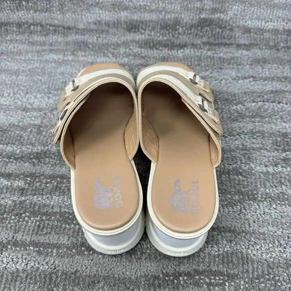 SOREL WOMEN'S JOANIE II SLINGBACK WEDGE SANDALS  Size 7.5 Cream Tan White
