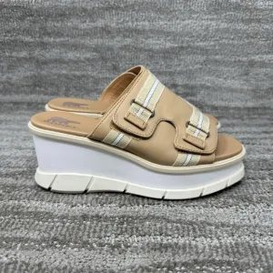 SOREL WOMEN'S JOANIE II SLINGBACK WEDGE SANDALS  Size 7.5 Cream Tan White