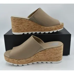 Sorel Womens Size 10.5 Cameron Wedge Mule Leather Taupe Slip on Platform Sandals