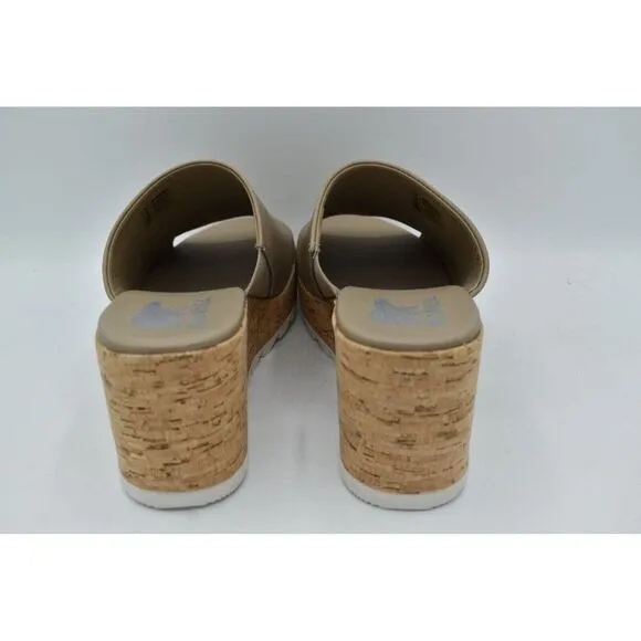 Sorel Womens Size 10.5 Cameron Wedge Mule Leather Taupe Slip on Platform Sandals