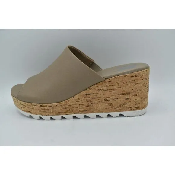 Sorel Womens Size 10.5 Cameron Wedge Mule Leather Taupe Slip on Platform Sandals