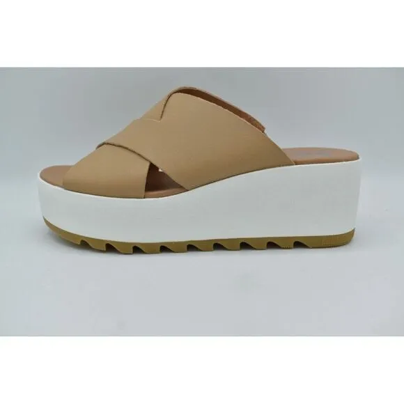 Sorel Womens Size 9.5 Cameron Flatform Wedge Beige Sea Salt Leather Sandals