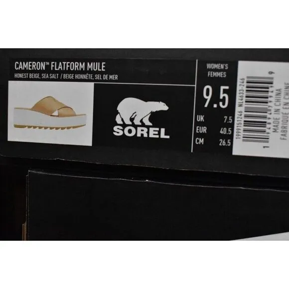 Sorel Womens Size 9.5 Cameron Flatform Wedge Beige Sea Salt Leather Sandals