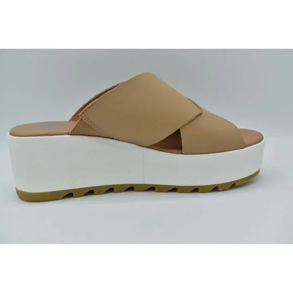 Sorel Womens Size 9.5 Cameron Flatform Wedge Beige Sea Salt Leather Sandals