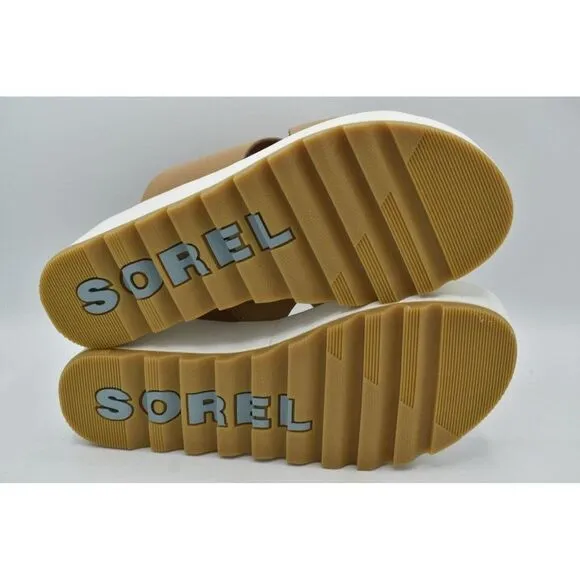 Sorel Womens Size 9.5 Cameron Flatform Wedge Beige Sea Salt Leather Sandals