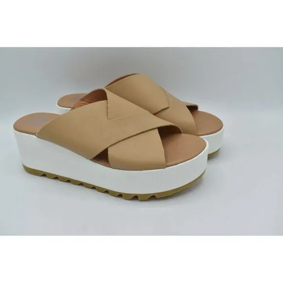 Sorel Womens Size 9.5 Cameron Flatform Wedge Beige Sea Salt Leather Sandals