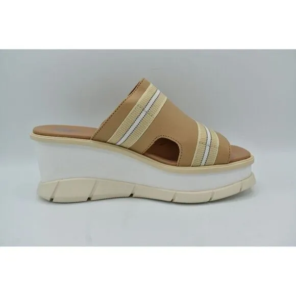 Sorel Women Size 10 Joanie III Beige Chalk Wedge Slide Leather Platform Sandals