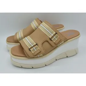 Sorel Women Size 10 Joanie III Beige Chalk Wedge Slide Leather Platform Sandals