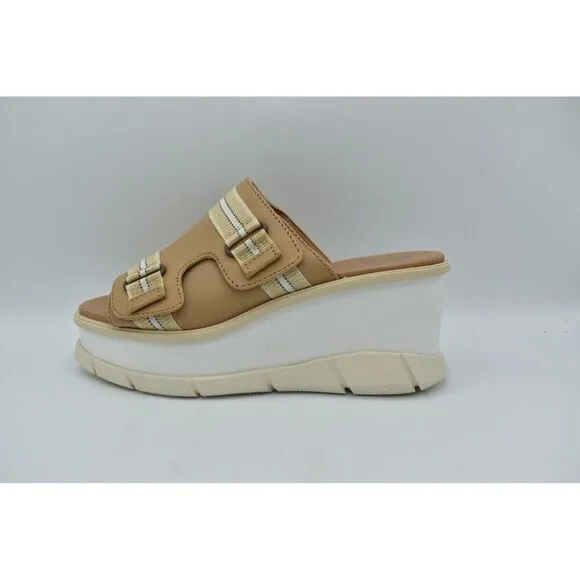 Sorel Women Size 10 Joanie III Beige Chalk Wedge Slide Leather Platform Sandals