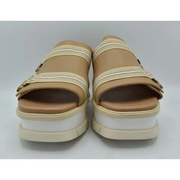 Sorel Women Size 10 Joanie III Beige Chalk Wedge Slide Leather Platform Sandals