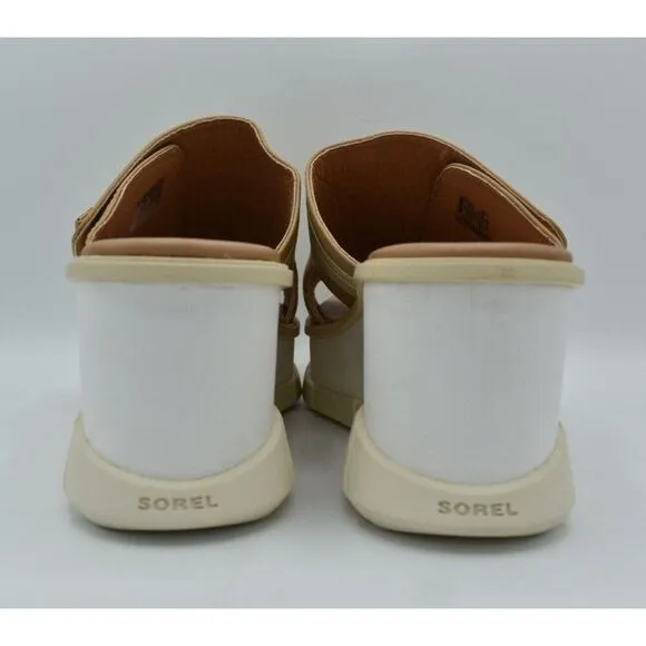 Sorel Women Size 10 Joanie III Beige Chalk Wedge Slide Leather Platform Sandals