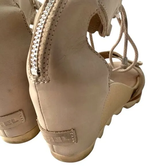 Sorel Joanie Wedge Sandal Ankle Lace with Velcro Strap in Size 8