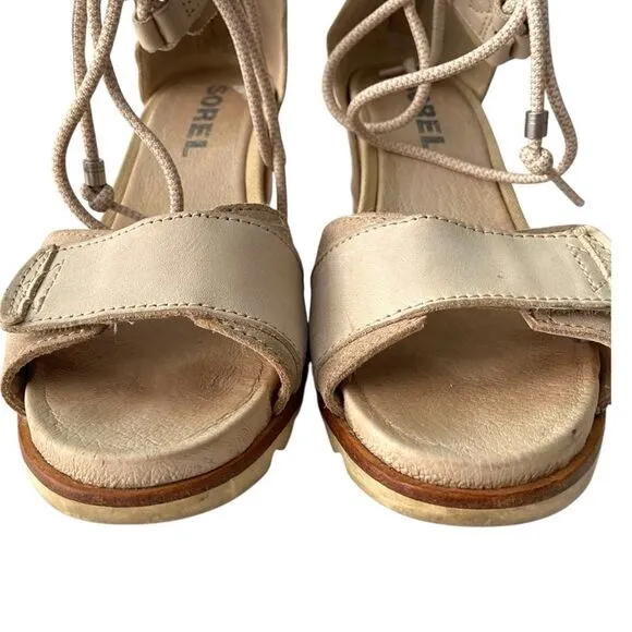 Sorel Joanie Wedge Sandal Ankle Lace with Velcro Strap in Size 8