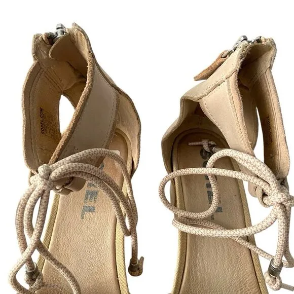 Sorel Joanie Wedge Sandal Ankle Lace with Velcro Strap in Size 8