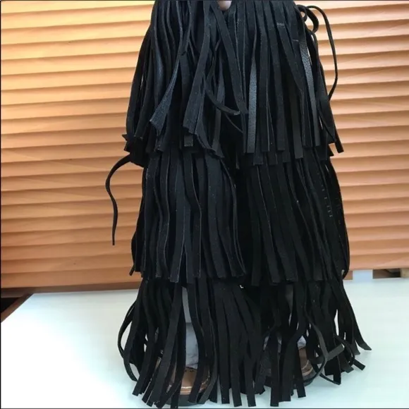 Space Style Concept Black Suede Fringe Gladiator Sandals SZ 6/36