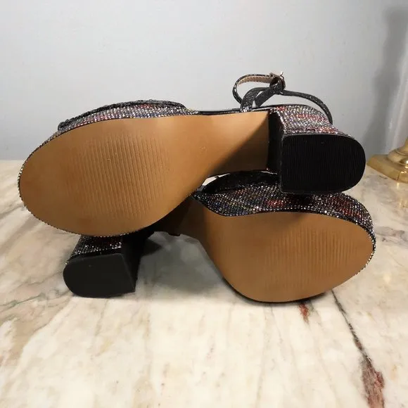 SPARKLING Betsey Johnson ALAIA sequin and rhinestone heeled platform sandals 8m