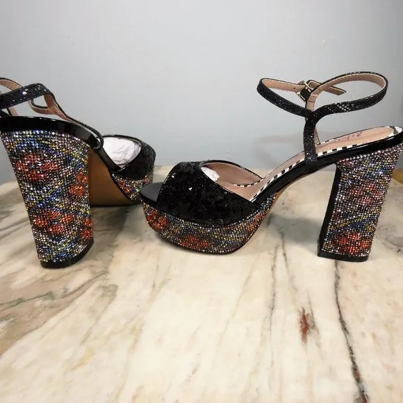 SPARKLING Betsey Johnson ALAIA sequin and rhinestone heeled platform sandals 8m