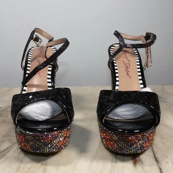 SPARKLING Betsey Johnson ALAIA sequin and rhinestone heeled platform sandals 8m