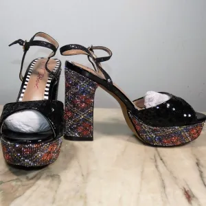 SPARKLING Betsey Johnson ALAIA sequin and rhinestone heeled platform sandals 8m