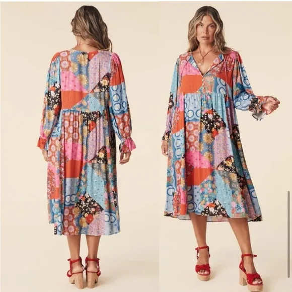 SPELL AND THE GYPSY Cha Cha Boho Patchwork Midi Dress