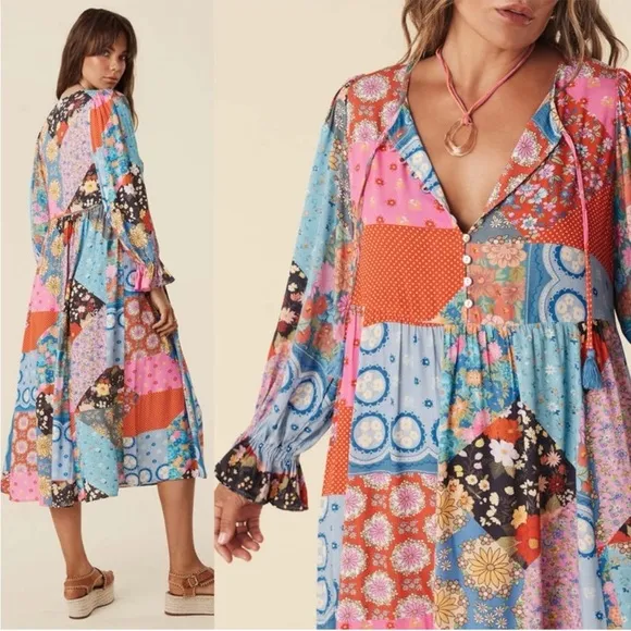 SPELL AND THE GYPSY Cha Cha Boho Patchwork Midi Dress