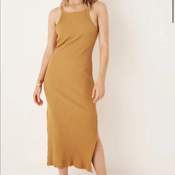 Spell Cosmos Rib Midi Dress in Turmeric