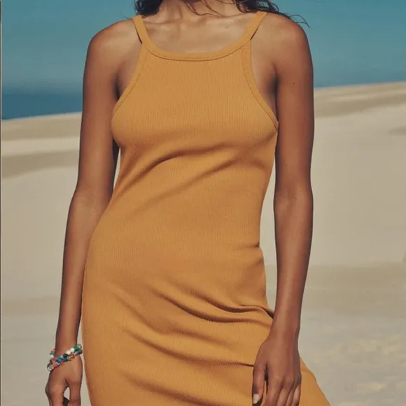 Spell Cosmos Rib Midi Dress in Turmeric