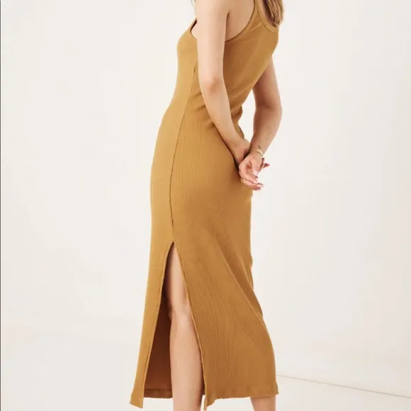 Spell Cosmos Rib Midi Dress in Turmeric