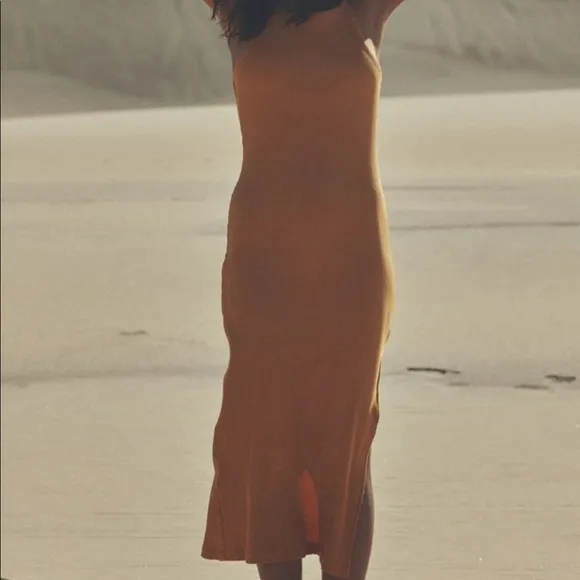 Spell Cosmos Rib Midi Dress in Turmeric