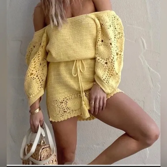 Spell Let the Sunshine In Crochet Mini Dress