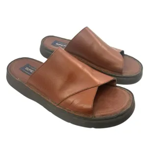 SPERRY Vtg 90s Men's Unisex Brown Leather Slide Sandals Men 8 / Wmn 9.5 Wide