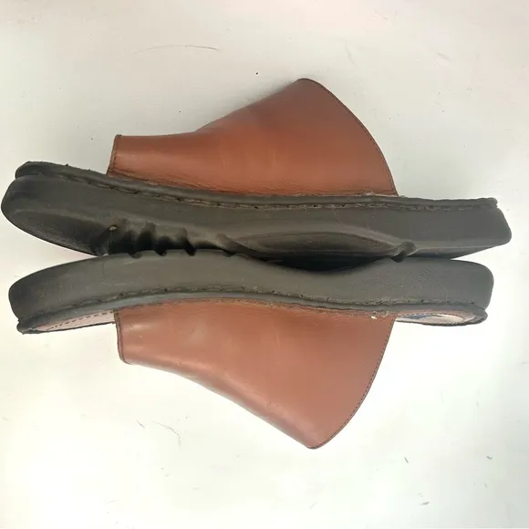 SPERRY Vtg 90s Men's Unisex Brown Leather Slide Sandals Men 8 / Wmn 9.5 Wide
