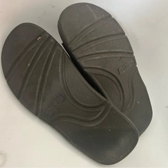 SPERRY Vtg 90s Men's Unisex Brown Leather Slide Sandals Men 8 / Wmn 9.5 Wide