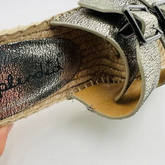 Splendid Blake Buckle Slide Nickel Metallic Crackle Leather Espadrilles  Size 7