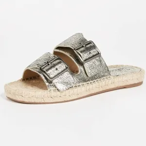 Splendid Blake Buckle Slide Nickel Metallic Crackle Leather Espadrilles  Size 7