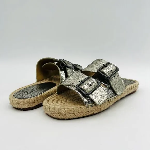 Splendid Blake Buckle Slide Nickel Metallic Crackle Leather Espadrilles  Size 7
