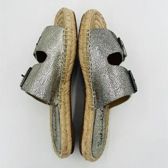 Splendid Blake Buckle Slide Nickel Metallic Crackle Leather Espadrilles  Size 7