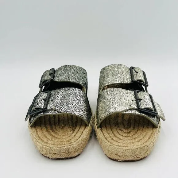 Splendid Blake Buckle Slide Nickel Metallic Crackle Leather Espadrilles  Size 7