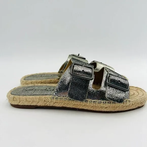 Splendid Blake Buckle Slide Nickel Metallic Crackle Leather Espadrilles  Size 7