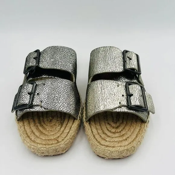 Splendid Blake Buckle Slide Nickel Metallic Crackle Leather Espadrilles  Size 7