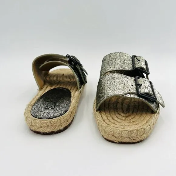 Splendid Blake Buckle Slide Nickel Metallic Crackle Leather Espadrilles  Size 7
