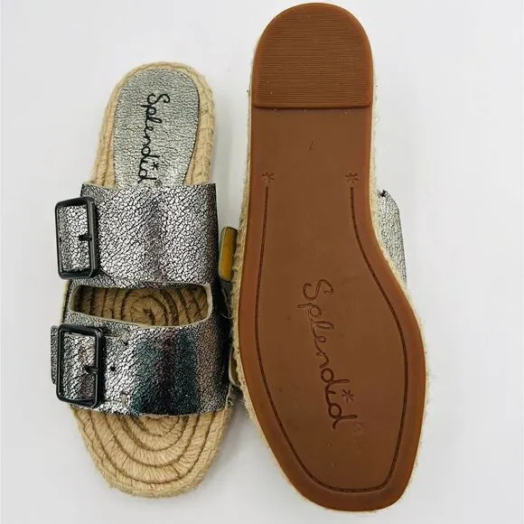 Splendid Blake Buckle Slide Nickel Metallic Crackle Leather Espadrilles  Size 7