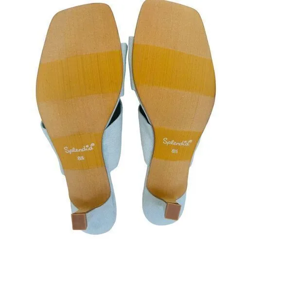 Splendid Women's Hannah Kitten Heel Sandals Light Denim Blue Fabric‎ 8.5 M NWB