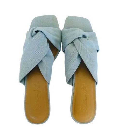 Splendid Women's Hannah Kitten Heel Sandals Light Denim Blue Fabric‎ 8.5 M NWB